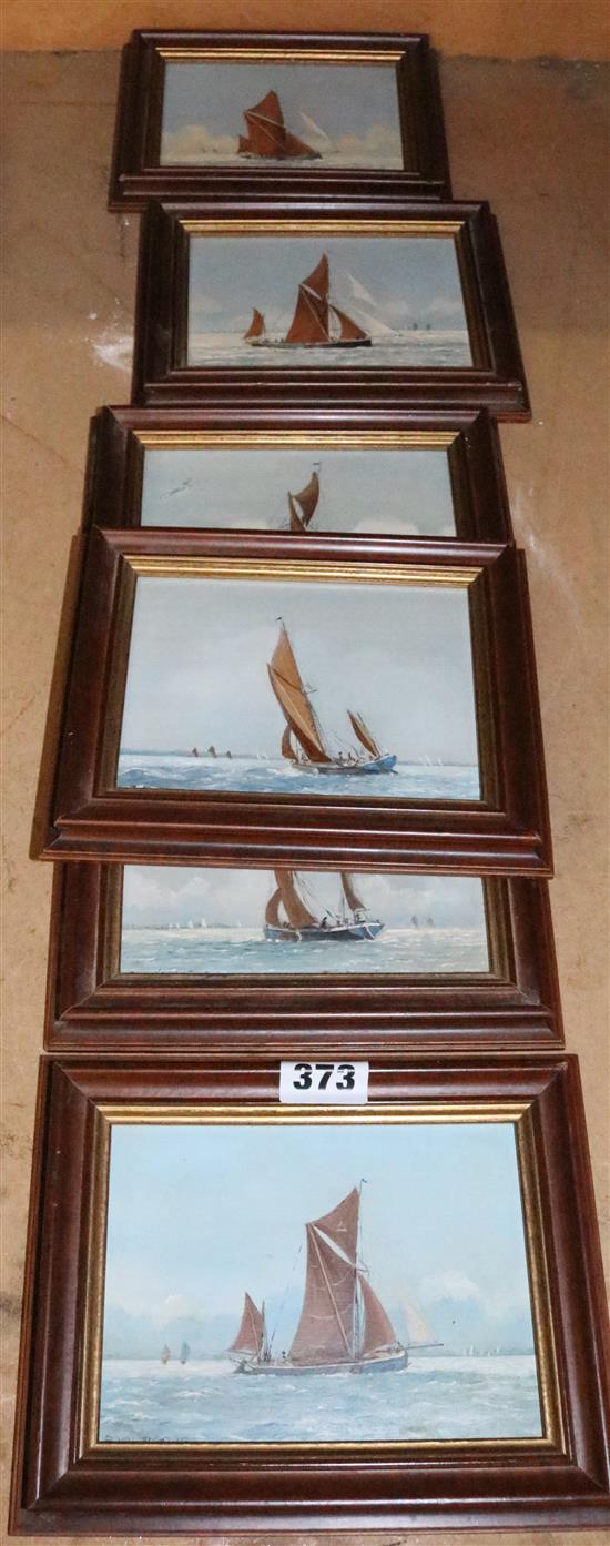 6 paintings, yachts at sea all signed, B. Valentine